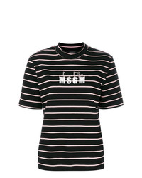T-shirt girocollo a righe orizzontali nera e bianca di MSGM