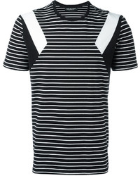 T-shirt girocollo a righe orizzontali nera e bianca di Neil Barrett