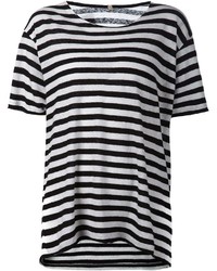 T-shirt girocollo a righe orizzontali nera e bianca di R 13