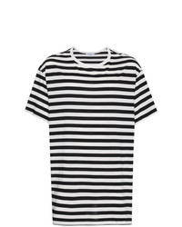 T-shirt girocollo a righe orizzontali nera e bianca di Yohji Yamamoto