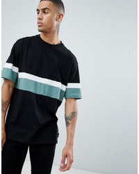 T-shirt girocollo a righe orizzontali nera di D-struct