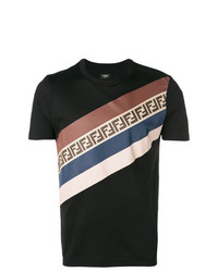 T-shirt girocollo a righe orizzontali nera di Fendi
