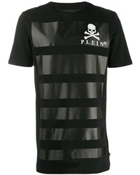 T-shirt girocollo a righe orizzontali nera di Philipp Plein