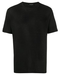 T-shirt girocollo a righe orizzontali nera di Roberto Collina