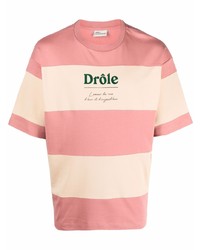 T-shirt girocollo a righe orizzontali rosa di Drôle De Monsieur