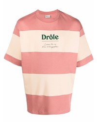 T-shirt girocollo a righe orizzontali rosa di Drôle De Monsieur