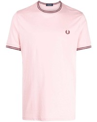 T-shirt girocollo a righe orizzontali rosa di Fred Perry