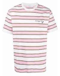 T-shirt girocollo a righe orizzontali rosa di MAISON KITSUNÉ