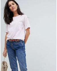 T-shirt girocollo a righe orizzontali rosa di MiH Jeans