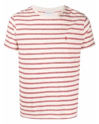 T-shirt girocollo a righe orizzontali rosa di Saint Laurent