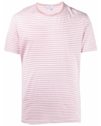 T-shirt girocollo a righe orizzontali rosa di Sunspel
