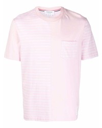 T-shirt girocollo a righe orizzontali rosa di Thom Browne