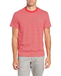 T-shirt girocollo a righe orizzontali rossa e bianca
