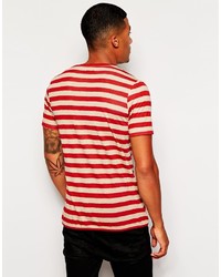 T-shirt girocollo a righe orizzontali rossa e bianca
