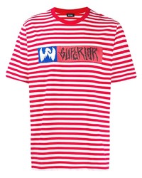 T-shirt girocollo a righe orizzontali rossa e bianca di Diesel