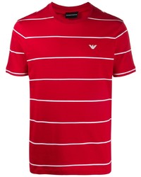 T-shirt girocollo a righe orizzontali rossa e bianca di Emporio Armani
