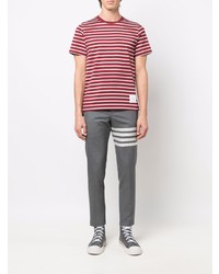 T-shirt girocollo a righe orizzontali rossa e bianca di Thom Browne