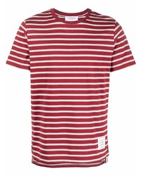 T-shirt girocollo a righe orizzontali rossa e bianca di Thom Browne