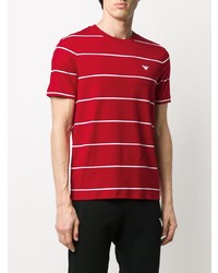 T-shirt girocollo a righe orizzontali rossa e bianca di Emporio Armani