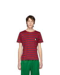 T-shirt girocollo a righe orizzontali rossa e blu scuro di Gucci