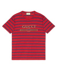 T-shirt girocollo a righe orizzontali rossa e blu scuro di Gucci