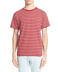 T-shirt girocollo a righe orizzontali rossa
