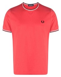 T-shirt girocollo a righe orizzontali rossa di Fred Perry