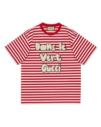 T-shirt girocollo a righe orizzontali rossa di Gucci