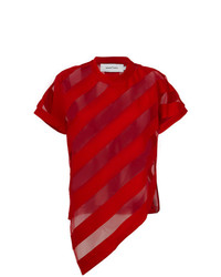 T-shirt girocollo a righe orizzontali rossa di MARQUES ALMEIDA