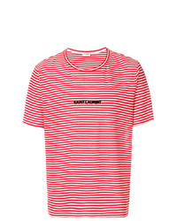 T-shirt girocollo a righe orizzontali rossa di Saint Laurent