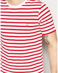 T-shirt girocollo a righe orizzontali rossa di Farah