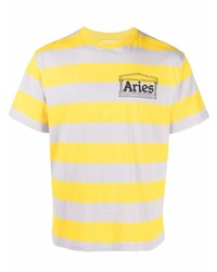 T-shirt girocollo a righe orizzontali senape di Aries