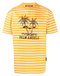 T-shirt girocollo a righe orizzontali senape di Palm Angels