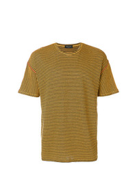 T-shirt girocollo a righe orizzontali senape di Roberto Collina