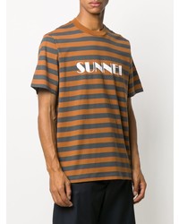 T-shirt girocollo a righe orizzontali terracotta di Sunnei