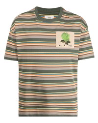 T-shirt girocollo a righe orizzontali verde oliva di Kent & Curwen