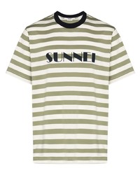 T-shirt girocollo a righe orizzontali verde oliva di Sunnei