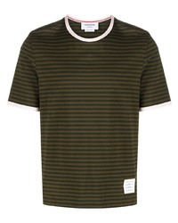 T-shirt girocollo a righe orizzontali verde oliva di Thom Browne