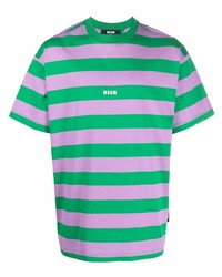 T-shirt girocollo a righe orizzontali verde di MSGM