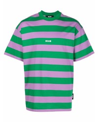 T-shirt girocollo a righe orizzontali verde di MSGM
