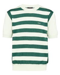 T-shirt girocollo a righe orizzontali verde di Prada