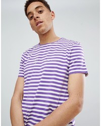 T-shirt girocollo a righe orizzontali viola chiaro di Mennace