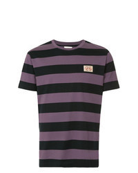 T-shirt girocollo a righe orizzontali viola