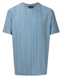 T-shirt girocollo a righe verticali azzurra di Giorgio Armani