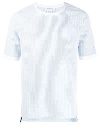 T-shirt girocollo a righe verticali azzurra di Thom Browne