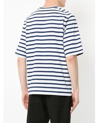 T-shirt girocollo a righe verticali bianca e blu scuro di CK Calvin Klein