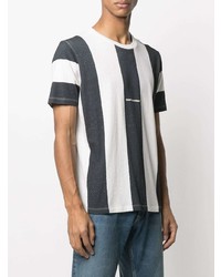 T-shirt girocollo a righe verticali bianca e blu scuro di Saint Laurent