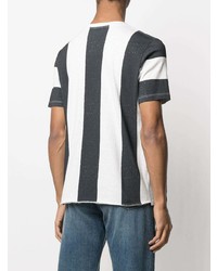 T-shirt girocollo a righe verticali bianca e blu scuro di Saint Laurent