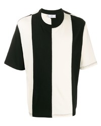 T-shirt girocollo a righe verticali bianca e nera di Ami Paris
