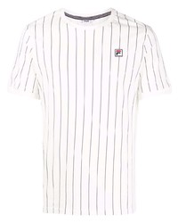 T-shirt girocollo a righe verticali bianca e nera di Fila